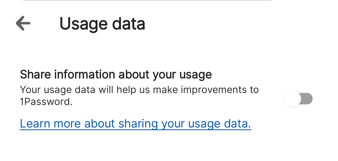 The Manage Accounts screen with the telemetry setting unselected.