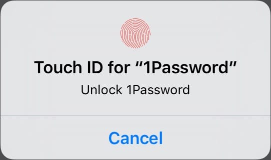 Окно разблокировки 1Password с помощью Touch ID