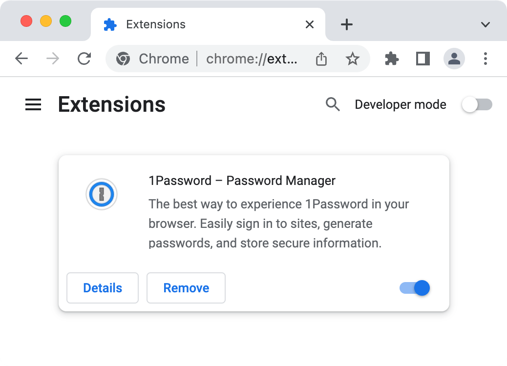 1Password in the Chrome Extensions page