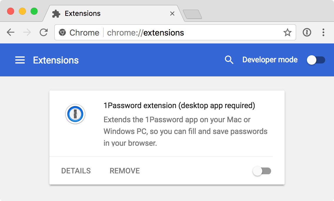 1Password on the Chrome Extensions page