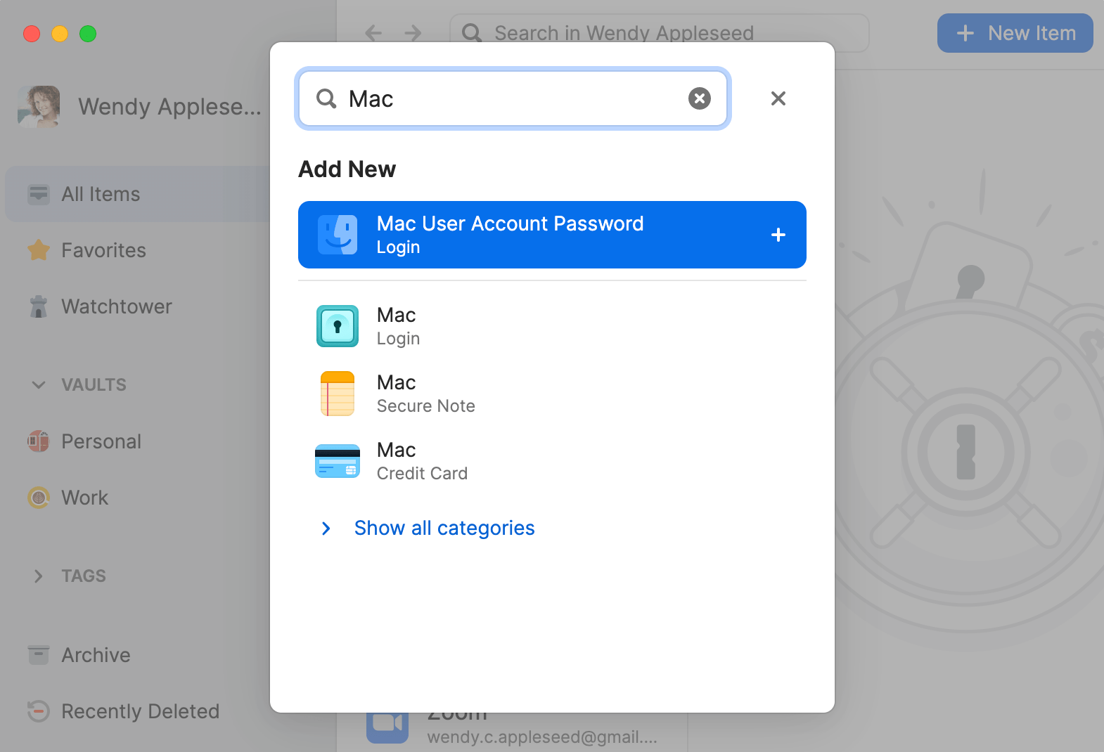 Create a Mac login item in 1Password