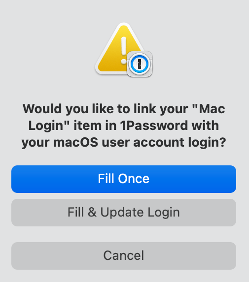 A message from 1Password that asks if you want to link a login item with an app