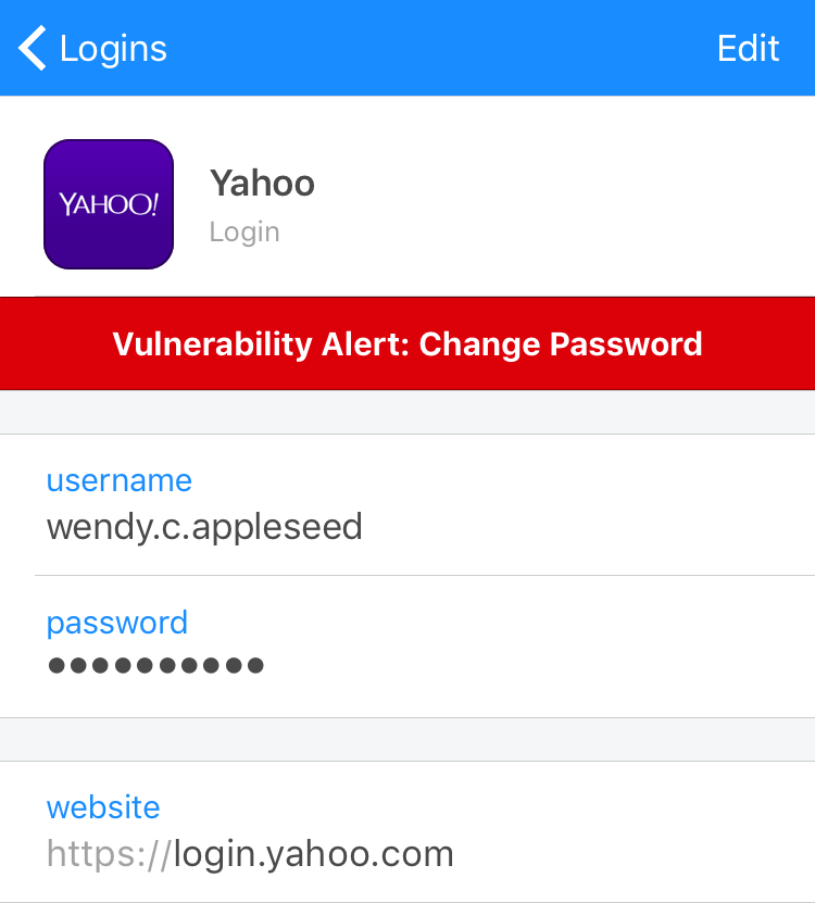 Item with a vulnerable password