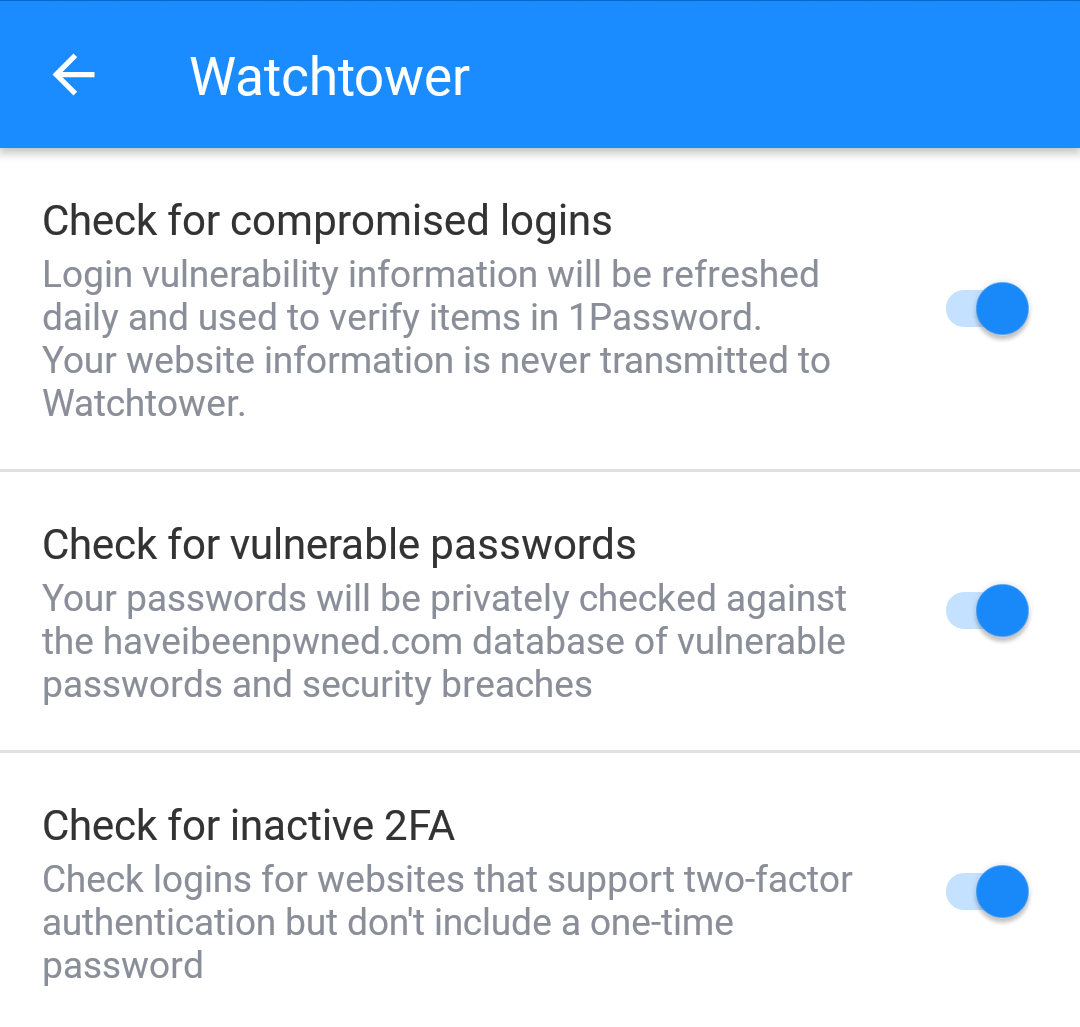 Watchtower settings on Android
