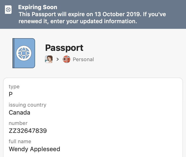 Expiring Passport item