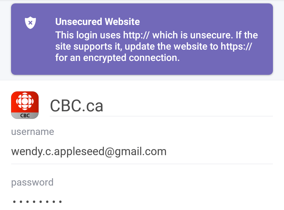 Item with an unsecured website