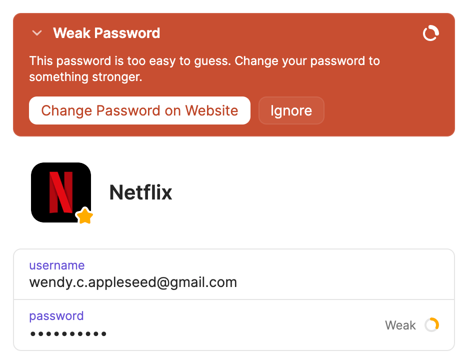 Item with a weak password