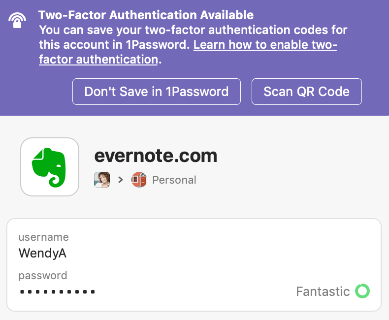 1password 2 factor authentication