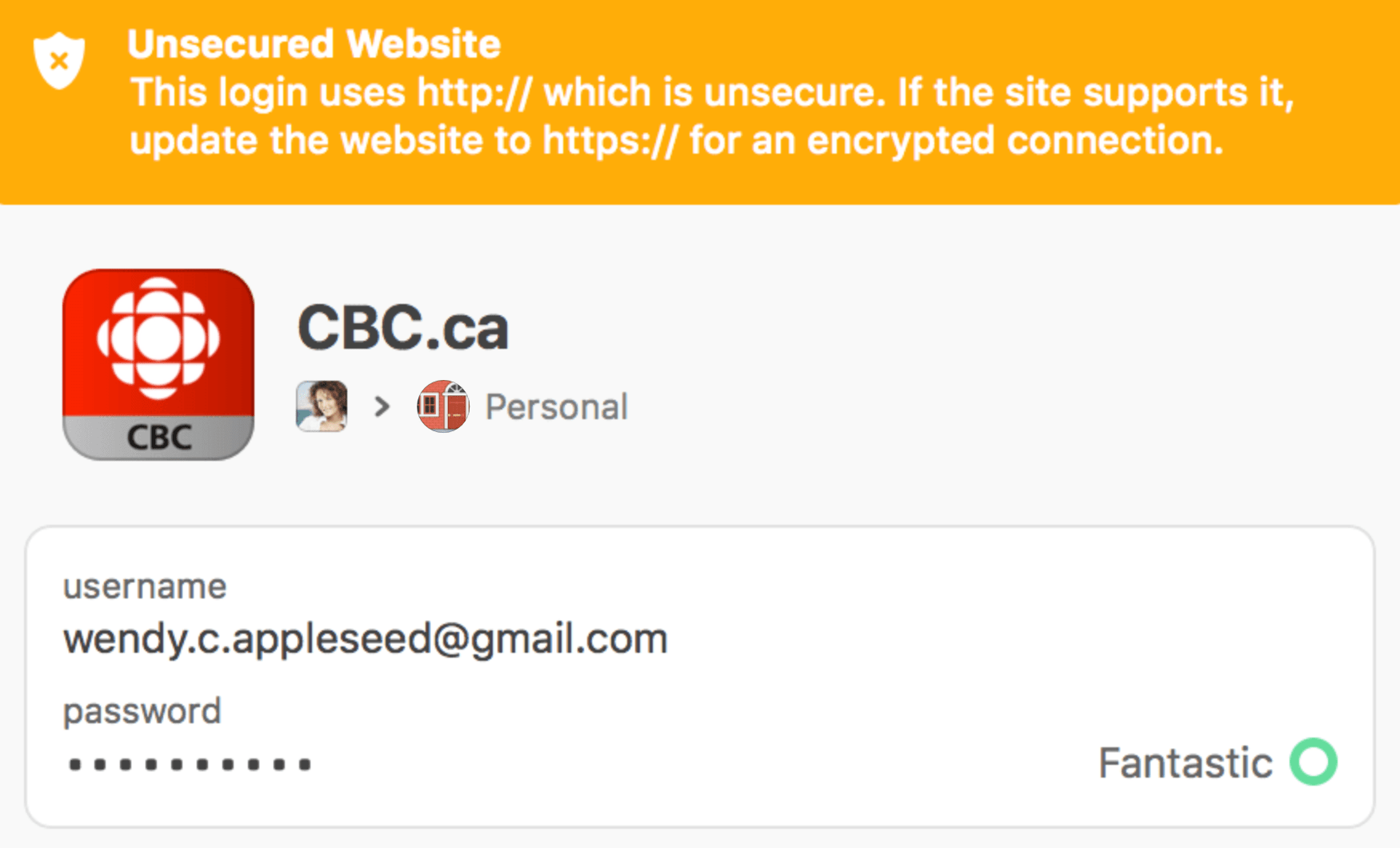 Item with an unsecured website