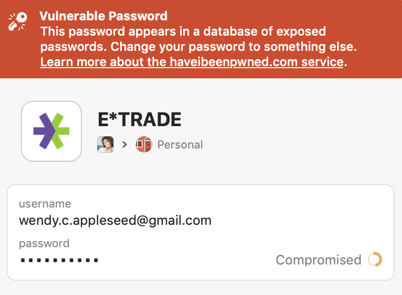 Item with a vulnerable password