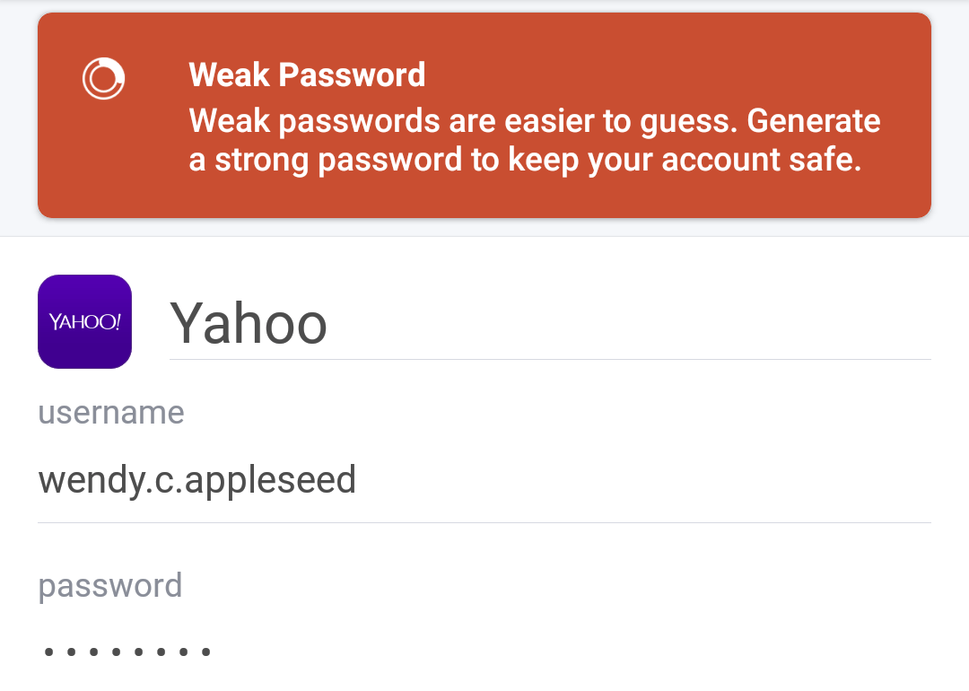 Item with a weak password