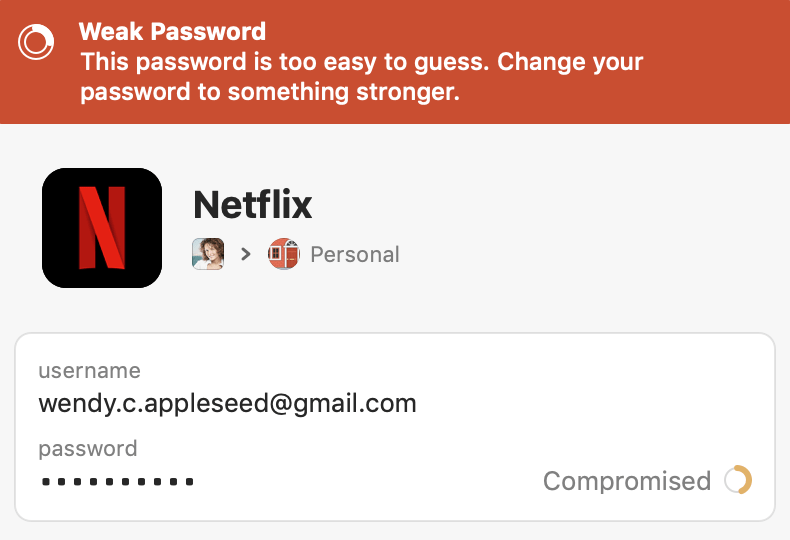 Item with a weak password