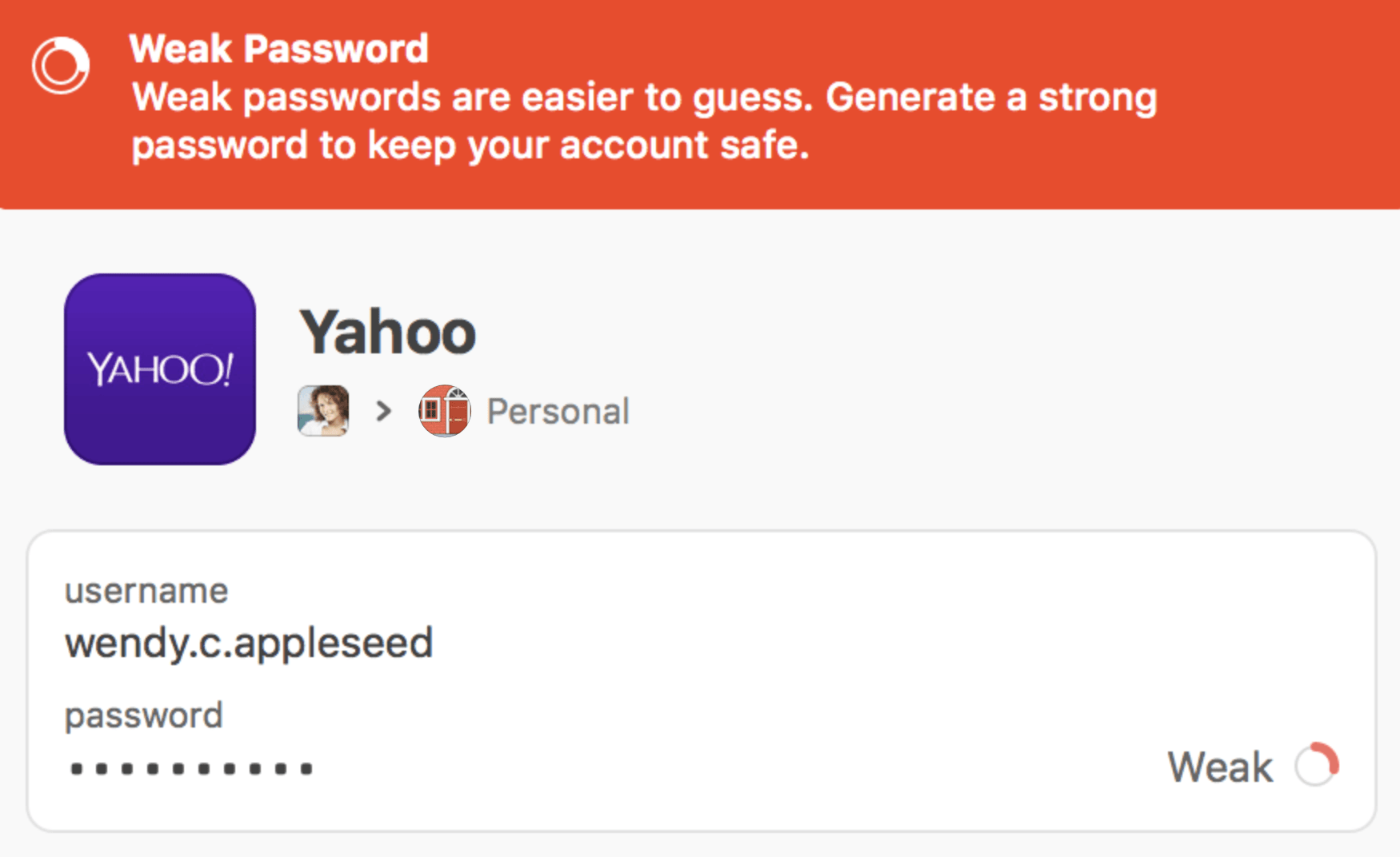 Item with a weak password