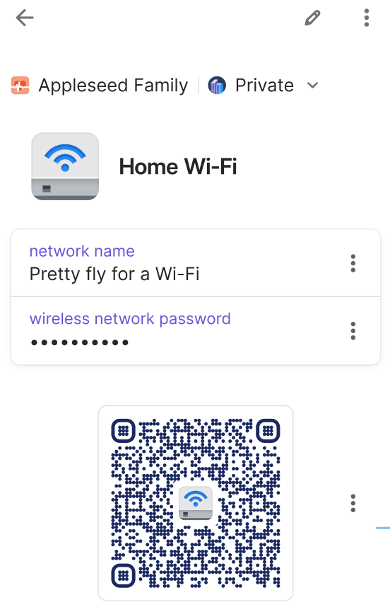 A QR code in a Wireless Router item