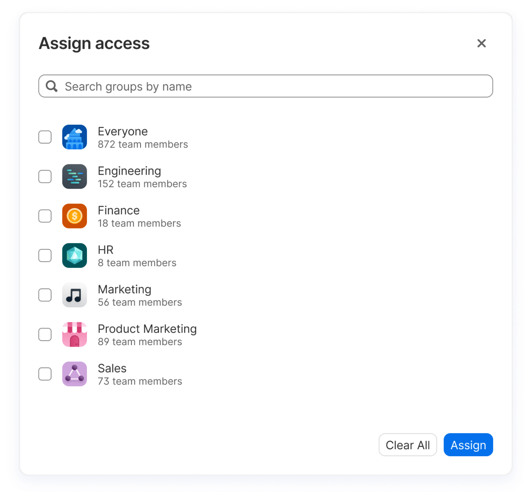 1Password SSO open to a window allowing you to assign access by group.